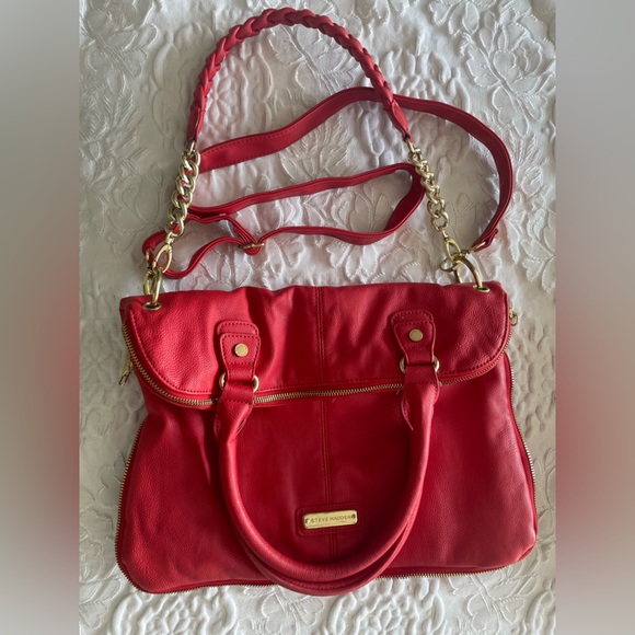 Steve Madden Red/Orange Large Tote Shoulder Bag Extendable Logo Detachable Strap - Picture 7 of 17